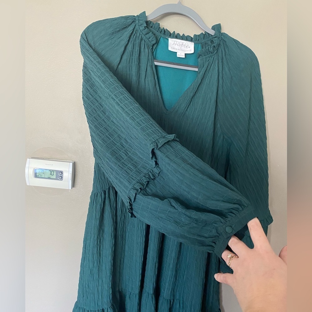 ANTHROPOLOGIE x MARE MARE Boho Anne Tiered Peasant Tunic Green Dress Size Small - Picture 4 of 7